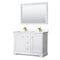 Wyndham Avery 48" Double Bathroom Vanity In White Light-Vein Carrara Cultured Marble Countertop Undermount Square Sinks Brushed Gold Trims And 46" Mirror WCV232348DWGC2UNSM46