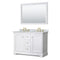 Wyndham Avery 48" Double Bathroom Vanity In White White Carrara Marble Countertop Undermount Oval Sinks Brushed Gold Trims And 46" Mirror WCV232348DWGCMUNOM46