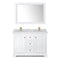 Wyndham Avery 48" Double Bathroom Vanity In White White Carrara Marble Countertop Undermount Square Sinks Brushed Gold Trims and 46" Mirror WCV232348DWGCMUNSM46