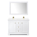 Wyndham Avery 48" Double Bathroom Vanity In White White Cultured Marble Countertop Undermount Square Sinks Brushed Gold Trims and 46" Mirror WCV232348DWGWCUNSM46