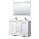 Wyndham Avery 48" Double Bathroom Vanity In White White Cultured Marble Countertop Undermount Square Sinks Brushed Gold Trims And 46" Mirror WCV232348DWGWCUNSM46