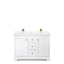 Wyndham Avery 48" Double Bathroom Vanity In White White Cultured Marble Countertop Undermount Square Sinks Brushed Gold Trims and No Mirror WCV232348DWGWCUNSMXX