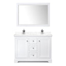 Wyndham Avery 48" Double Bathroom Vanity In White Dark-Vein Carrara Cultured Marble Countertop Undermount Square Sinks and 46" Mirror WCV232348DWHC1UNSM46