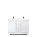 Wyndham Avery 48" Double Bathroom Vanity In White Dark-Vein Carrara Cultured Marble Countertop Undermount Square Sinks and No Mirror WCV232348DWHC1UNSMXX