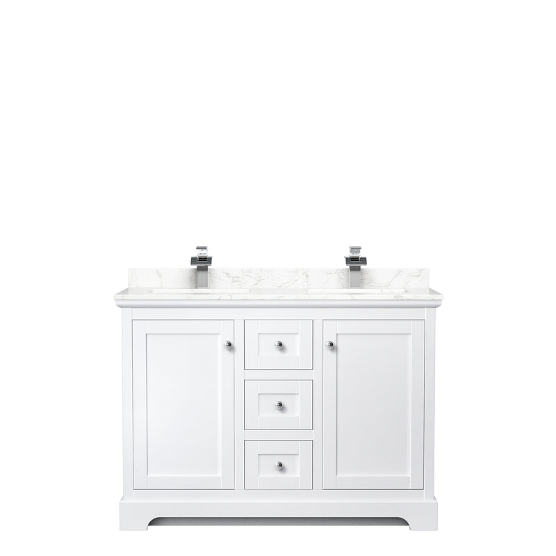 Wyndham Avery 48" Double Bathroom Vanity In White Dark-Vein Carrara Cultured Marble Countertop Undermount Square Sinks and No Mirror WCV232348DWHC1UNSMXX