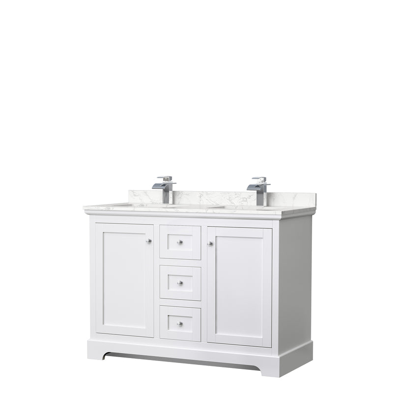 Wyndham Avery 48" Double Bathroom Vanity In White Dark-Vein Carrara Cultured Marble Countertop Undermount Square Sinks And No Mirror WCV232348DWHC1UNSMXX