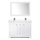 Wyndham Avery 48" Double Bathroom Vanity In White Light-Vein Carrara Cultured Marble Countertop Undermount Square Sinks and 46" Mirror WCV232348DWHC2UNSM46