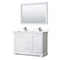 Wyndham Avery 48" Double Bathroom Vanity In White Light-Vein Carrara Cultured Marble Countertop Undermount Square Sinks And 46" Mirror WCV232348DWHC2UNSM46