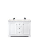 Wyndham Avery 48" Double Bathroom Vanity In White Light-Vein Carrara Cultured Marble Countertop Undermount Square Sinks and No Mirror WCV232348DWHC2UNSMXX