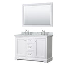 Wyndham Avery 48" Double Bathroom Vanity In White White Carrara Marble Countertop Undermount Oval Sinks And 46" Mirror WCV232348DWHCMUNOM46