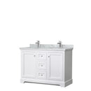 Wyndham Avery 48" Double Bathroom Vanity In White White Carrara Marble Countertop Undermount Square Sinks And No Mirror WCV232348DWHCMUNSMXX