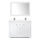 Wyndham Avery 48" Double Bathroom Vanity In White White Cultured Marble Countertop Undermount Square Sinks and 46" Mirror WCV232348DWHWCUNSM46