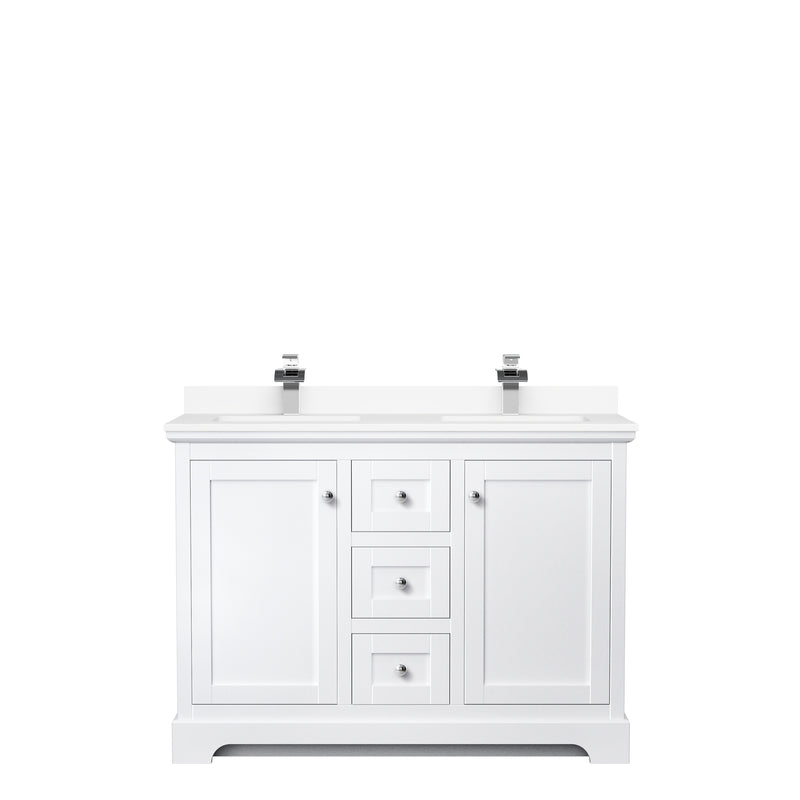 Wyndham Avery 48" Double Bathroom Vanity In White White Cultured Marble Countertop Undermount Square Sinks and No Mirror WCV232348DWHWCUNSMXX