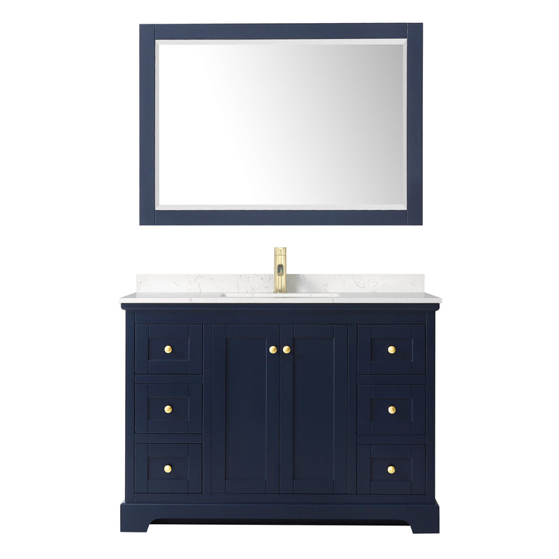 Wyndham Avery 48" Single Bathroom Vanity In Dark Blue Light-Vein Carrara Cultured Marble Countertop Undermount Square Sink and 46" Mirror WCV232348SBLC2UNSM46