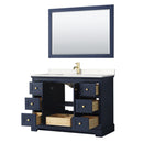 Wyndham Avery 48" Single Bathroom Vanity In Dark Blue Light-Vein Carrara Cultured Marble Countertop Undermount Square Sink and 46" Mirror WCV232348SBLC2UNSM46