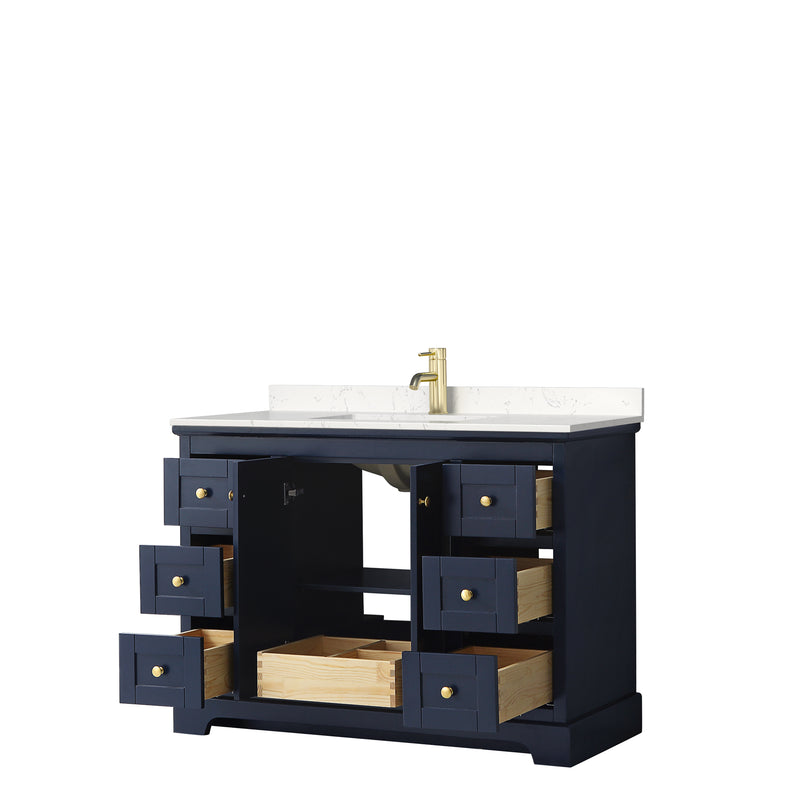 Wyndham Avery 48" Single Bathroom Vanity In Dark Blue Light-Vein Carrara Cultured Marble Countertop Undermount Square Sink and No Mirror WCV232348SBLC2UNSMXX