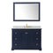 Wyndham Avery 48" Single Bathroom Vanity In Dark Blue White Carrara Marble Countertop Undermount Oval Sink and 46" Mirror WCV232348SBLCMUNOM46