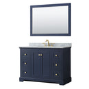 Wyndham Avery 48" Single Bathroom Vanity In Dark Blue White Carrara Marble Countertop Undermount Oval Sink And 46" Mirror WCV232348SBLCMUNOM46