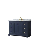 Wyndham Avery 48" Single Bathroom Vanity In Dark Blue White Carrara Marble Countertop Undermount Oval Sink And No Mirror WCV232348SBLCMUNOMXX