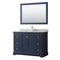 Wyndham Avery 48" Single Bathroom Vanity In Dark Blue White Carrara Marble Countertop Undermount Square Sink And 46" Mirror WCV232348SBLCMUNSM46