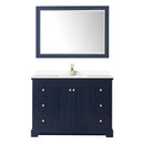 Wyndham Avery 48" Single Bathroom Vanity In Dark Blue White Cultured Marble Countertop Undermount Square Sink and 46" Mirror WCV232348SBLWCUNSM46