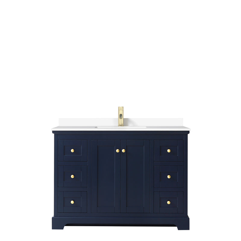 Wyndham Avery 48" Single Bathroom Vanity In Dark Blue White Cultured Marble Countertop Undermount Square Sink and No Mirror WCV232348SBLWCUNSMXX