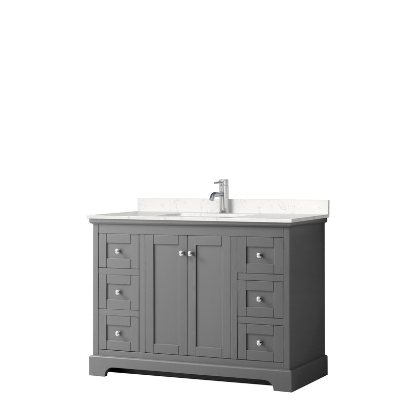 Wyndham Avery 48" Single Bathroom Vanity In Dark Gray Light-Vein Carrara Cultured Marble Countertop Undermount Square Sink And No Mirror WCV232348SKGC2UNSMXX