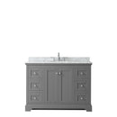 Wyndham Avery 48" Single Bathroom Vanity In Dark Gray White Carrara Marble Countertop Undermount Oval Sink and No Mirror WCV232348SKGCMUNOMXX