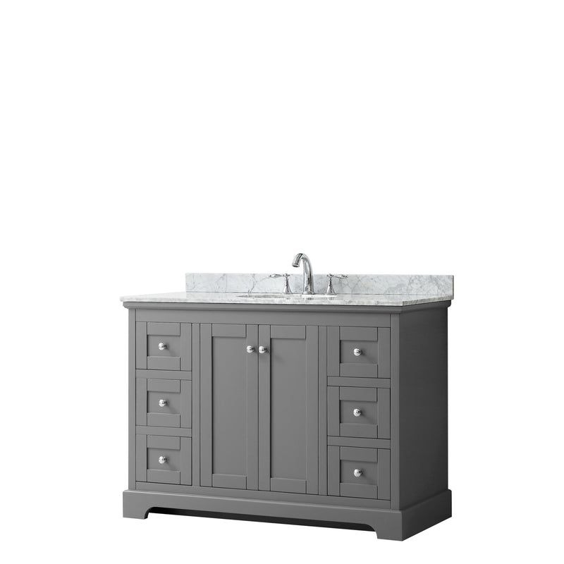 Wyndham Avery 48" Single Bathroom Vanity In Dark Gray White Carrara Marble Countertop Undermount Oval Sink And No Mirror WCV232348SKGCMUNOMXX