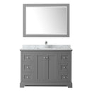 Wyndham Avery 48" Single Bathroom Vanity In Dark Gray White Carrara Marble Countertop Undermount Square Sink and 46" Mirror WCV232348SKGCMUNSM46