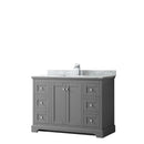 Wyndham Avery 48" Single Bathroom Vanity In Dark Gray White Carrara Marble Countertop Undermount Square Sink And No Mirror WCV232348SKGCMUNSMXX