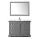 Wyndham Avery 48" Single Bathroom Vanity In Dark Gray White Cultured Marble Countertop Undermount Square Sink and 46" Mirror WCV232348SKGWCUNSM46