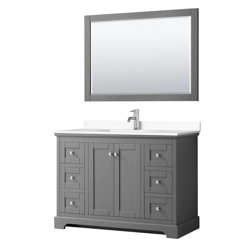 Wyndham Avery 48" Single Bathroom Vanity In Dark Gray White Cultured Marble Countertop Undermount Square Sink And 46" Mirror WCV232348SKGWCUNSM46