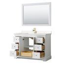 Wyndham Avery 48" Single Bathroom Vanity In White Light-Vein Carrara Cultured Marble Countertop Undermount Square Sink Brushed Gold Trims and 46" Mirror WCV232348SWGC2UNSM46