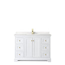 Wyndham Avery 48" Single Bathroom Vanity In White Light-Vein Carrara Cultured Marble Countertop Undermount Square Sink Brushed Gold Trims and No Mirror WCV232348SWGC2UNSMXX