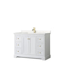 Wyndham Avery 48" Single Bathroom Vanity In White Light-Vein Carrara Cultured Marble Countertop Undermount Square Sink Brushed Gold Trims And No Mirror WCV232348SWGC2UNSMXX