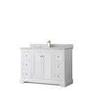 Wyndham Avery 48" Single Bathroom Vanity In White White Carrara Marble Countertop Undermount Square Sink Brushed Gold Trims And No Mirror WCV232348SWGCMUNSMXX