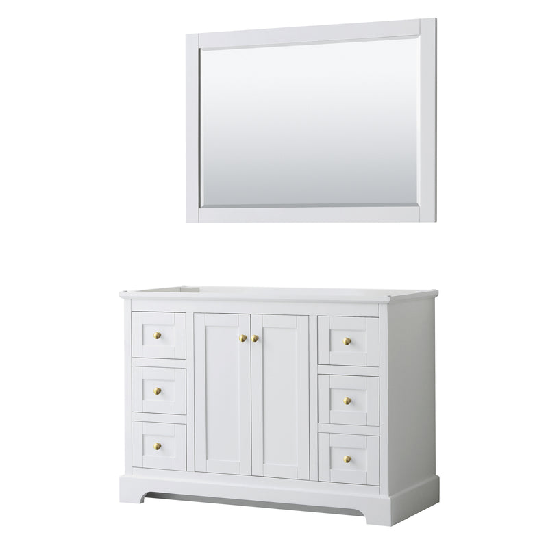 Wyndham Avery 48" Single Bathroom Vanity In White No Countertop No Sink Brushed Gold Trims And 46" Mirror WCV232348SWGCXSXXM46