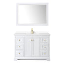 Wyndham Avery 48" Single Bathroom Vanity In White White Cultured Marble Countertop Undermount Square Sink Brushed Gold Trims and 46" Mirror WCV232348SWGWCUNSM46