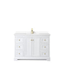 Wyndham Avery 48" Single Bathroom Vanity In White White Cultured Marble Countertop Undermount Square Sink Brushed Gold Trims and No Mirror WCV232348SWGWCUNSMXX