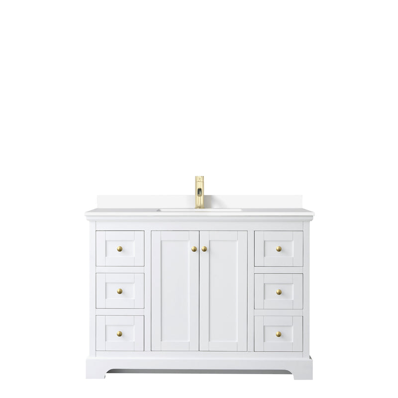 Wyndham Avery 48" Single Bathroom Vanity In White White Cultured Marble Countertop Undermount Square Sink Brushed Gold Trims and No Mirror WCV232348SWGWCUNSMXX