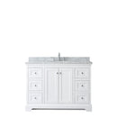 Wyndham Avery 48" Single Bathroom Vanity In White White Carrara Marble Countertop Undermount Oval Sink and No Mirror WCV232348SWHCMUNOMXX