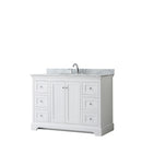 Wyndham Avery 48" Single Bathroom Vanity In White White Carrara Marble Countertop Undermount Oval Sink And No Mirror WCV232348SWHCMUNOMXX