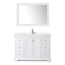 Wyndham Avery 48" Single Bathroom Vanity In White White Cultured Marble Countertop Undermount Square Sink and 46" Mirror WCV232348SWHWCUNSM46