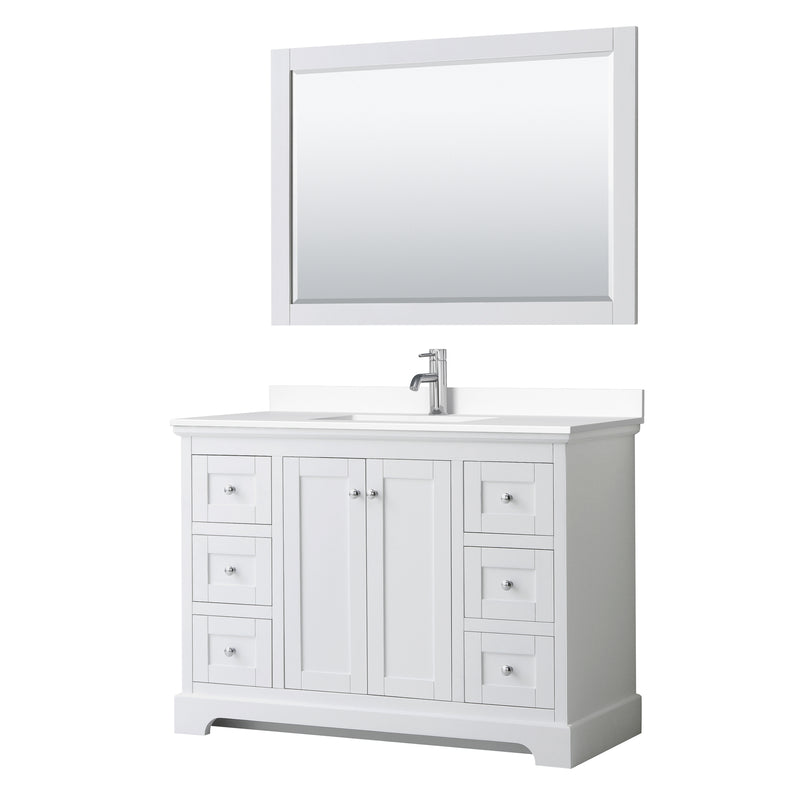 Wyndham Avery 48" Single Bathroom Vanity In White White Cultured Marble Countertop Undermount Square Sink And 46" Mirror WCV232348SWHWCUNSM46