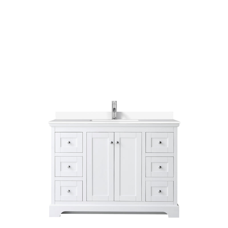 Wyndham Avery 48" Single Bathroom Vanity In White White Cultured Marble Countertop Undermount Square Sink and No Mirror WCV232348SWHWCUNSMXX