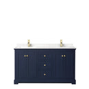 Wyndham Avery 60" Double Bathroom Vanity In Dark Blue Light-Vein Carrara Cultured Marble Countertop Undermount Square Sinks and No Mirror WCV232360DBLC2UNSMXX