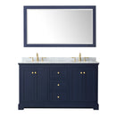 Wyndham Avery 60" Double Bathroom Vanity In Dark Blue White Carrara Marble Countertop Undermount Oval Sinks and 58" Mirror WCV232360DBLCMUNOM58