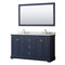 Wyndham Avery 60" Double Bathroom Vanity In Dark Blue White Carrara Marble Countertop Undermount Oval Sinks And 58" Mirror WCV232360DBLCMUNOM58