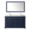 Wyndham Avery 60" Double Bathroom Vanity In Dark Blue White Carrara Marble Countertop Undermount Square Sinks and 58" Mirror WCV232360DBLCMUNSM58